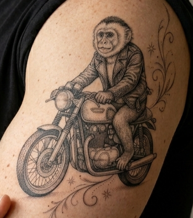 Monkey on Bike Illustrativ Tattoo